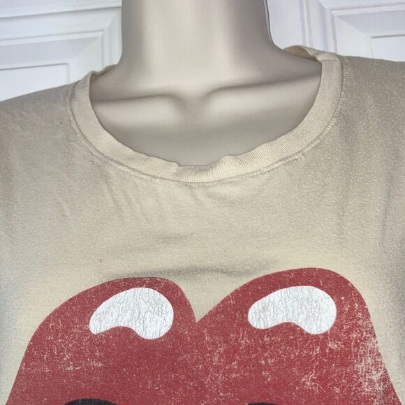 FREE PEOPLE Day Dreamer Rolling Stones Flocked Leopard Tongue Tee Womens Medium - Picture 4 of 11